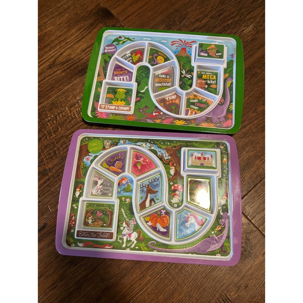 Fred & Friends Dinner Winner Trays Set of 2 Dinosaur & Enchanted Forest Melamine